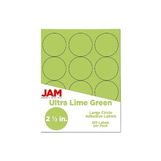 JAM Paper Round Label Sticker Seals 2.5" Diameter Lime Green 12 Labels/Sheet 10 Sheets/Pack image {5}