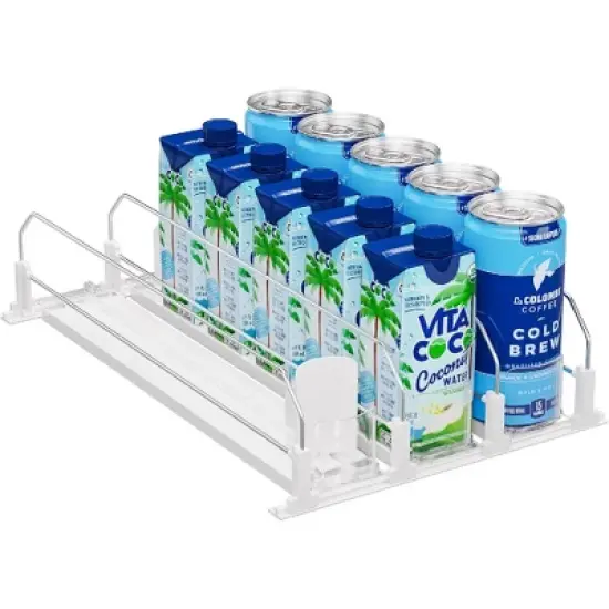 OnDisplay Drink Can Organizer for Fridge - White Automatic 15 Can Pusher Glide Dispenser image {6}