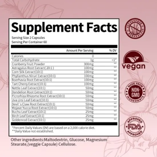 B Beworth Kidney Health Supplement with Cranberry Extract - for Cleanse, Detox & Repair - 120 Ct image {1}