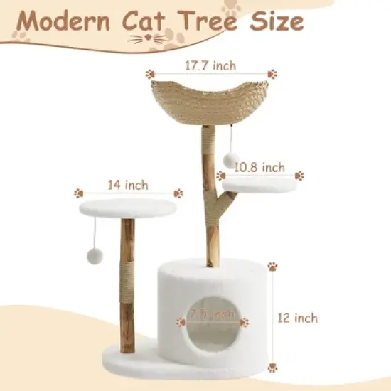 Modern Wood Cat Tree Tower for Large Cats, Luxury Pear Wood Condo, Platforms, Scratching Posts, All-Season Mats, 43" Cat Furniture image {1}