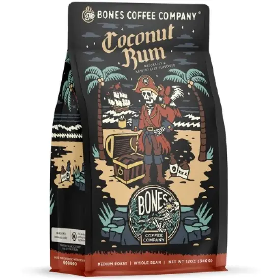 Bones Coffee Company Coconut Rum Whole Coffee Beans Coconut Rum Flavor 12 oz Medium Roast (Whole Bean) image {4}