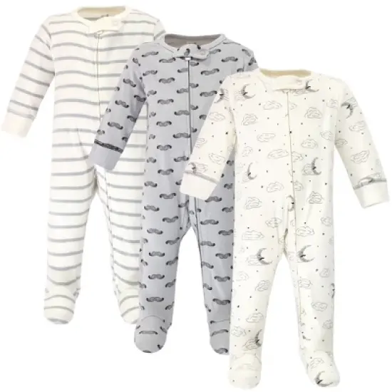 Touched by Nature Baby Boy Organic Cotton Zipper Sleep and Play 3pk, Mr Moon image {4}