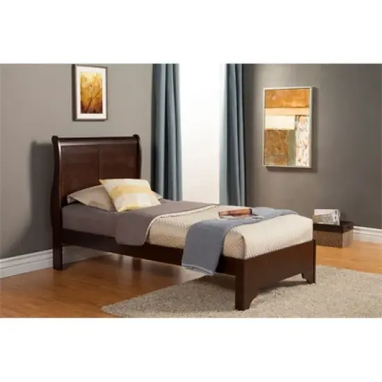 West Haven Twin Wood Sleigh Bed in Cappuccino (Brown) - Alpine Furniture image {2}