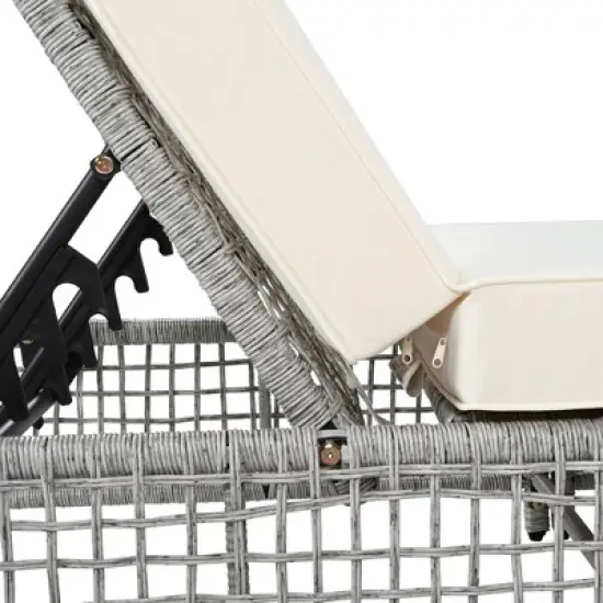 Outdoor Patio Rattan Daybed Sunbed with 5-Position Adjustable Backrest and Wheels image {12}