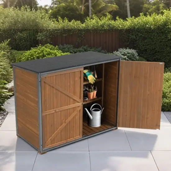 ORRD 50.4"L&times;26.8"W&times;41"H Outdoor Storage Cabinet. Brown metal-framed garden tool shed for backyard/patio/lawn. image {2}