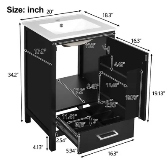 Whisen 30 in. Bathroom Storage Cabinet Bathroom Vanity with 2 Soft Closing Doors and Drawer image {12}