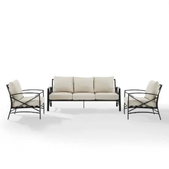 Kaplan 3pc Outdoor Sofa Set with Sofa & 2 Arm Chairs - Oatmeal - Crosley image {1}