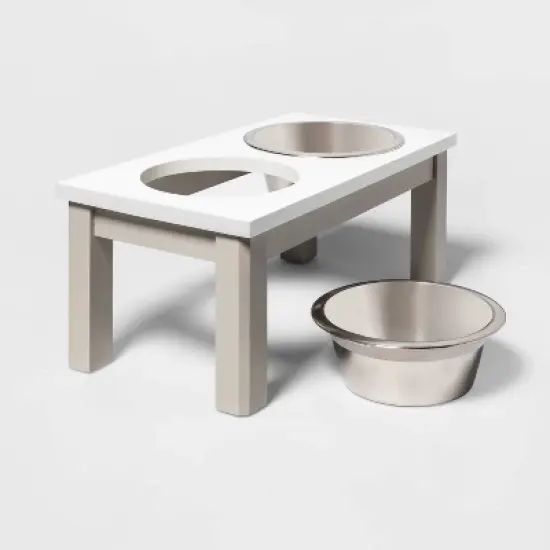 Traditional Short Elevated Dual Tone Dog Bowl with Sour Cream Top - Off-White - Boots & Barkley&trade; image {2}