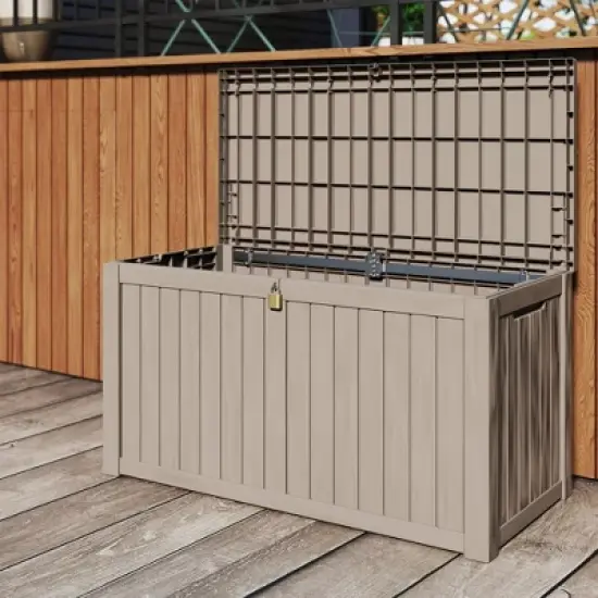 Decksplore150 Gallon Resin Deck Box, Waterproof Ourdoor Storage Container for Pool Accessories, Patio Garden Tools image {7}