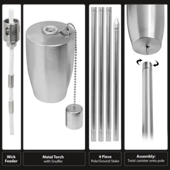 Sorbus Set of 4 Stainless Steel 5ft Outdoor Torches - Decorative Garden & Yard Lights - Fiberglass Wick & Snuffer Cap (Cylinder) image {6}