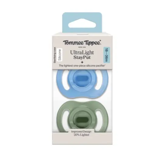 Tommee Tippee UltraLight Stay Put Silicone Pacifier 18-36m - Blue & Green - 2pk image {7}