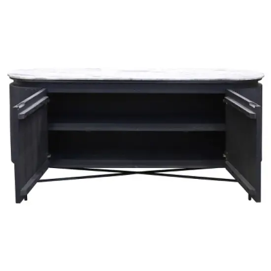 Granite Top and Metal Legs Racetrack Sideboard Cabinet White/Charcoal - StyleCraft image {2}