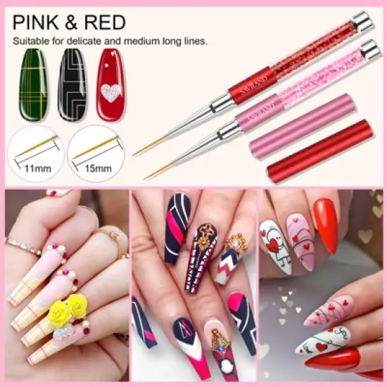 Saviland 6-Piece Crushed Diamond Liner Brush Pens for Nail Art - Gel Polish Painting & Line Drawing Kit, 7-23mm Sizes. image {4}