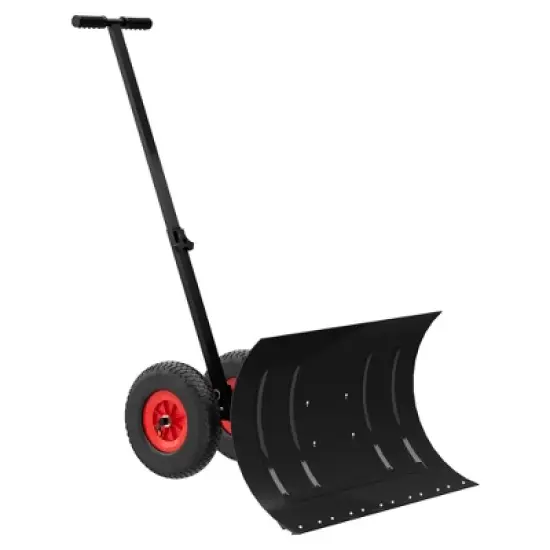GustoWave Black Snow Shovel with Wheels, Heavy Duty Snow Pusher for Driveway, Carbon Steel Snow Pusher Shovel with Adjustable Angle image {8}