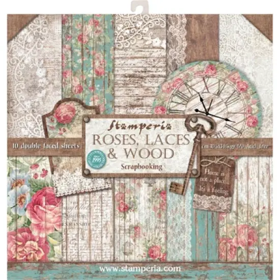 Stamperia Double-Sided Paper Pad 12"X12" 10/Pkg-Roses, Lace & Wood; 10 Designs/1 Each image {1}