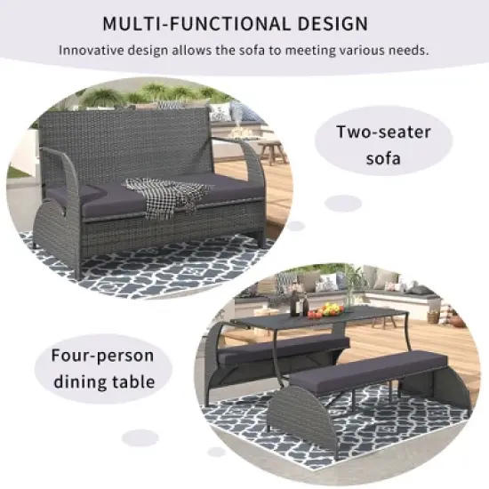 DOMETOUR Versatile Outdoor Loveseat That Converts To Four Seats And A Table, Suitable For Gardens And Lawns image {1}