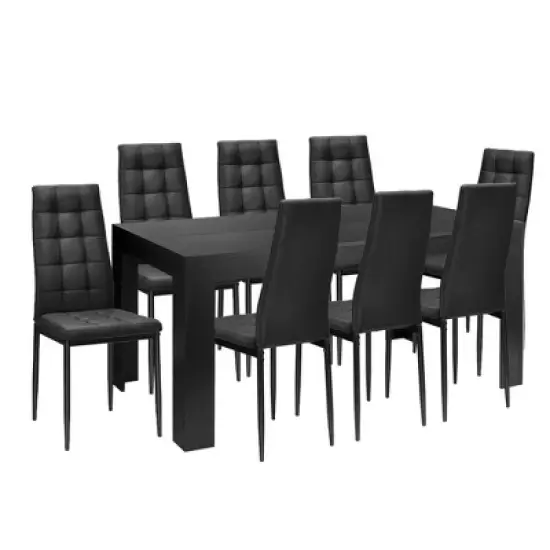 Costway 9pcs Dining Set Wood Table and 8 Fabric Chairs Home Kitchen Modern image {8}