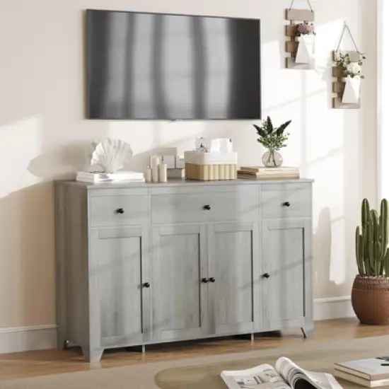 55 Large Sideboard Buffet Cabinet with 3 Drawers & Doors Farmhouse Kitchen Storage Cabinet Console Table Coffee Bar Buffet Table with Adjustable Shelf image {8}