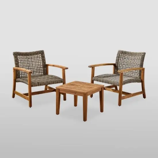 3pc Hampton Wood and Wicker Patio Set - Christopher Knight Home image {1}