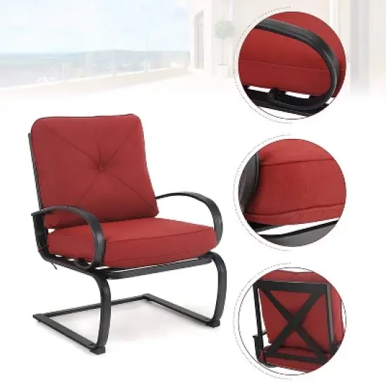 7pc Patio Dining Set with Rectangular Table with Umbrella Hole & Spring Motion Chairs - Burgundy - Captiva Designs image {6}