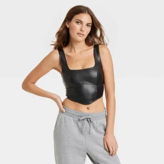 Women's Faux Leather Corset - Colsie&trade; Black image {5}