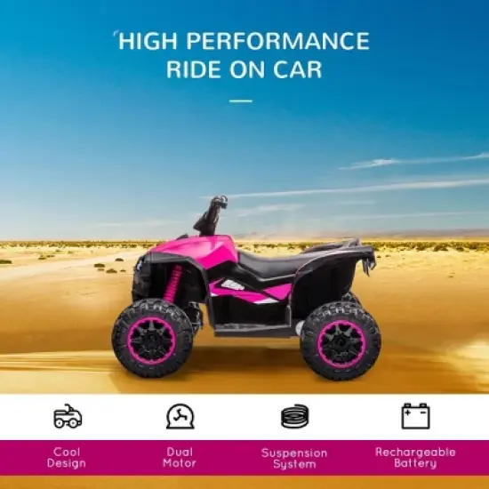 Resenkos Electric Ride-on Car,12V Kids ATV Quad Car with Forward & Backward Function, Four Wheeler for Kids, Pink image {3}
