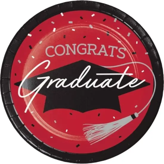 Creative Converting 9" Graduate School Spirit Red Paper Plates 54ct image {4}