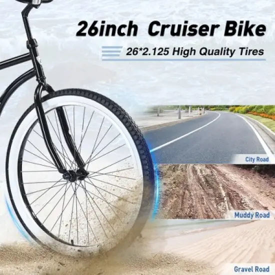 Cruiser Bikes, Single Speed Bicycles 26"Inch,Steel Frame, Wide Wheels for Stability, Rear Coaster Brakes,Multiple Colors Men's Beach Cruiser Bike image {2}