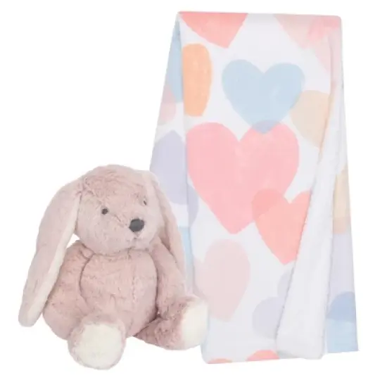 Bedtime Originals Pink Plush Bunny & Hearts Baby Blanket Gift Set image {2}