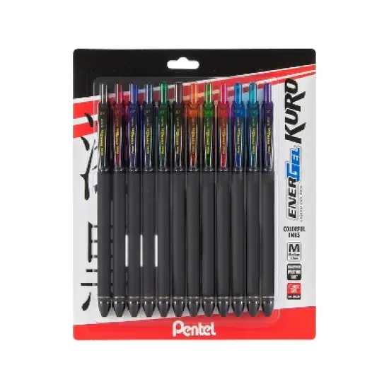 Pentel EnerGel Kuro Retractable Gel Pen Medium Point 0.7mm Assorted Ink 12/Pack (BL437R1BP12M) image {3}