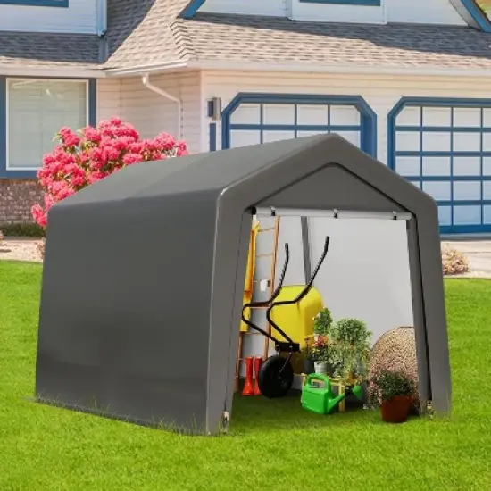 Outdoor Storage Shed, Portable Carport Shelter with Lockable Zipper Door, Durable Garage Tent for Motorcycles, Bikes & Tools, Features Roof Vents image {2}
