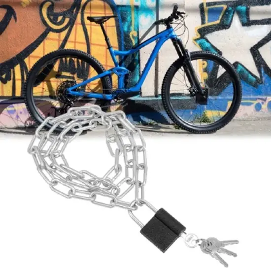 Unique Bargains Bicycle Cycling Zinc Plated 3.28 Feet Long Chain Lock with Padlock Silver image {1}