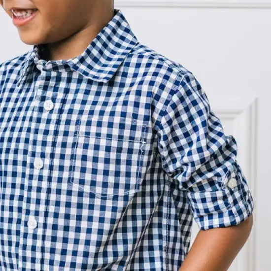 Hope & Henry Boys' Long Sleeve Stretch Poplin Roll-Up Button Down Shirt, Kids image {4}