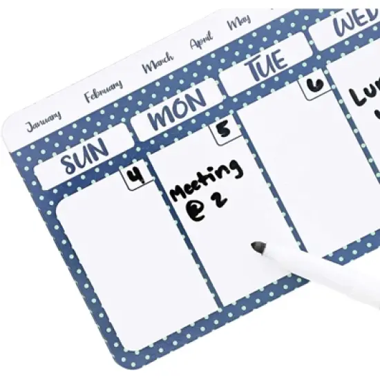 4 Packs Magnetic Dry Erase Polka Dot Refrigerator Calendar Reminders To Do list for Whiteboards Fridges Lockers, White Blue, 11 x 4.2 inches image {2}
