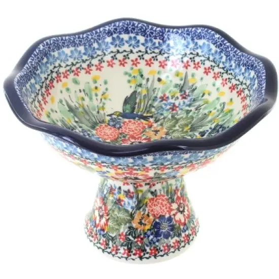 Blue Rose Polish Pottery 660 Ceramika Artystyczna Small Pedestal Dish image {4}
