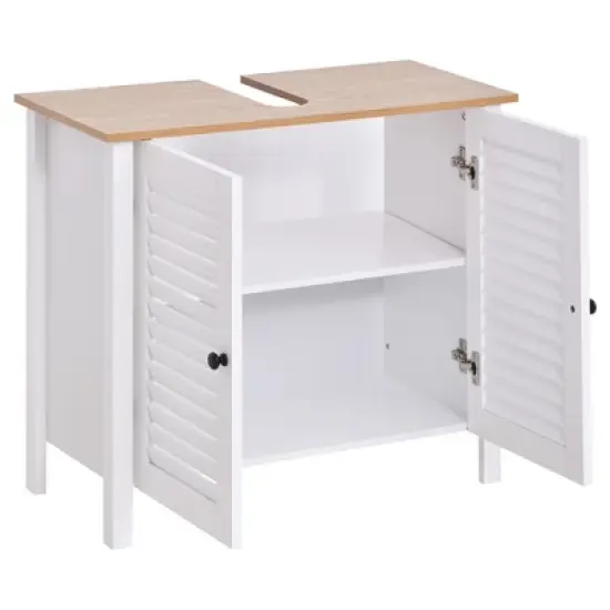 HOMCOM Under-Sink Storage Cabinet with Double Layers Bathroom Cabinet Space Saver Organizer 2 Door Floor Cabinet, White image {5}