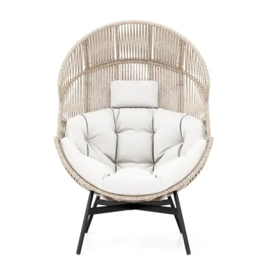 Tangkula Wicker Stationary Egg Chair Lounge Basket Sofa Chair w/ Heavy-Duty Metal Frame image {6}