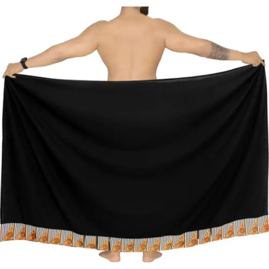 LA LEELA Men's Swimwear Cover Up Summer Pareo Sarong One Size Solid Black image {1}