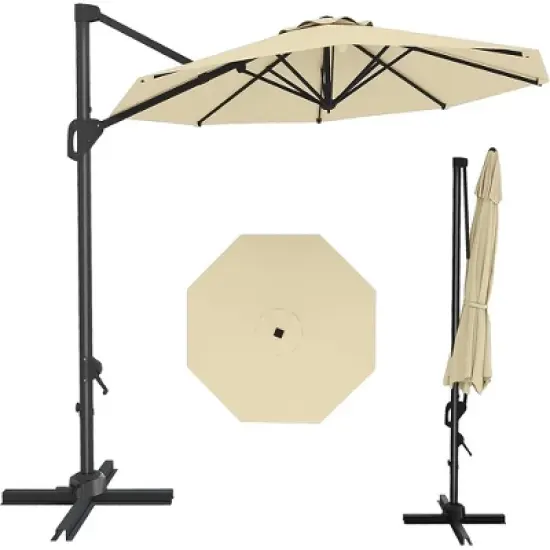 10FT Cantilever Umbrella Outdoor Patio Umbrella with Base and 360-Degree Rotation, Windproof image {7}