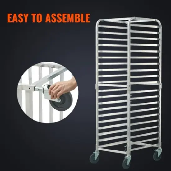 VEVOR Bun Pan Rack, 20-Tier Commercial Bakery Racks with Brake Wheels, Aluminum Racking Trolley Storage for Half & Full Sheet, 26"L x 20.4"W x 70"H image {5}