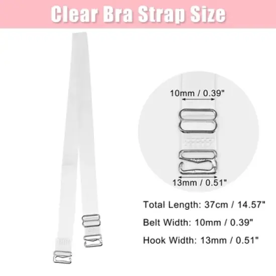 Unique Bargains ABS Non-Slip Adjustable Invisible Clear Bra Shoulder Strap with Stainless Steel Hook Transparent 2 Pair image {3}
