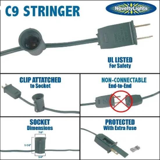 Novelty Lights C9/E17 Intermediate Base Christmas Stringer, Vintage Holiday Hanging Light String, SPT-1 20 Wire image {3}