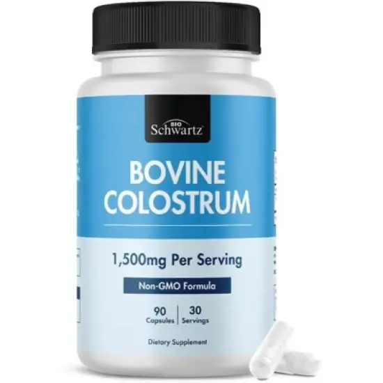 Bovine Colostrum Supplement, Grass Fed Colostrum Capsules from Bovine First Milking,  Supports Gut Health & Immunity, Bioschwartz, 90ct image {7}