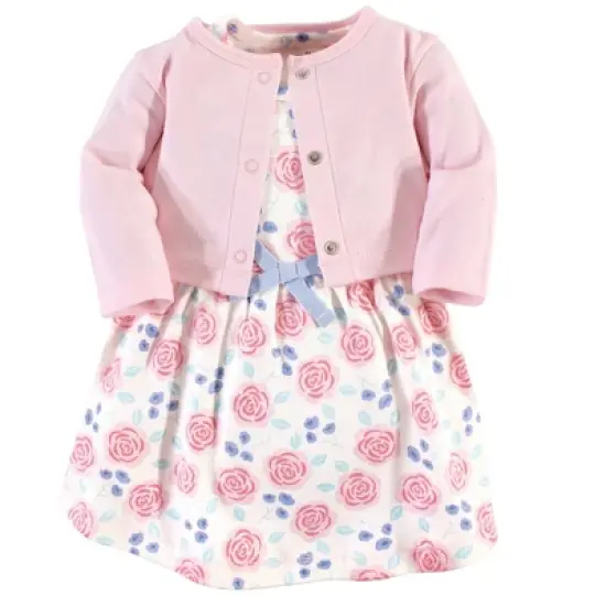 Touched by Nature Baby and Toddler Girl Organic Cotton Dress and Cardigan 2pc Set, Pink Rose image {2}