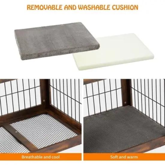 COZONY Wooden Dog Crate Furniture with 2 Drawers & 3 Doors, Removable Cushion, Decorative End Table Pet Cage for Small to Large Dogs image {6}