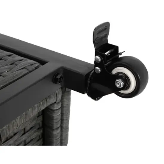 Outdoor Kitchen Wicker Island Rolling Cart & Storage Cabinet, Wheels and Stainless Steel Extended Table Top Grey image {2}