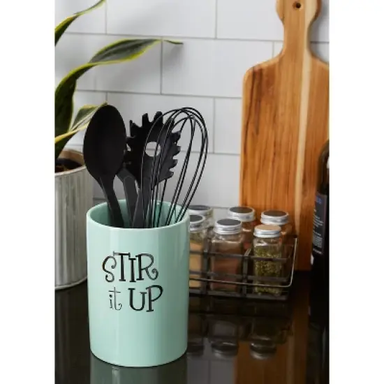 Design Imports Aqua Stir It Up Ceramic Utensil Holder image {5}