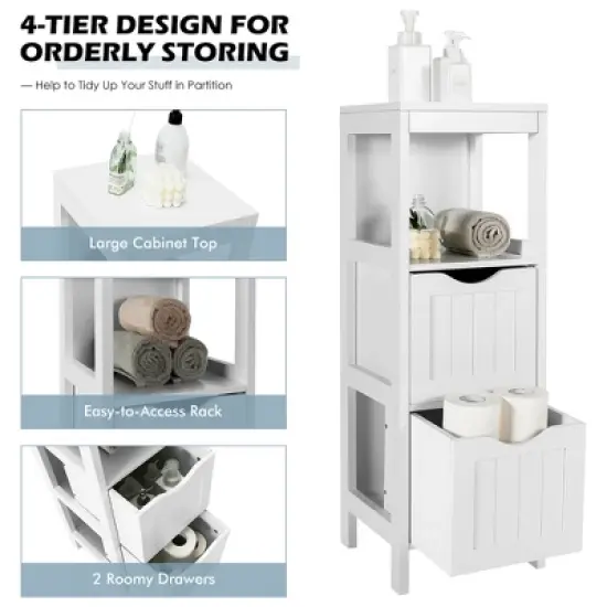 Costway Bathroom Floor Cabinet Freestanding Side Storage Organizer w/2 Removable Drawers image {5}