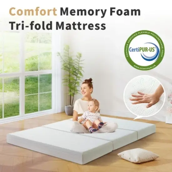 MUUEGM 6 Inch Tri-Fold Memory Foam Mattress with Washable Cover & Storage Bag, Foldable Floor Guest Bed for RV, Camping, Yoga image {8}