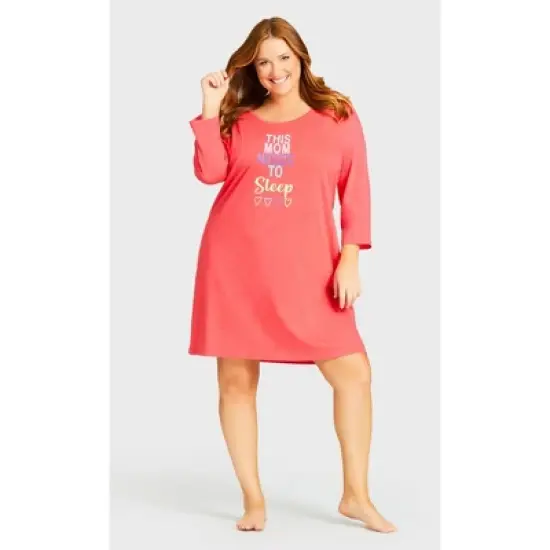 Women's Plus Size  3/4 Sleeve Sleep Shirt - coral sleep | AVENUE image {3}